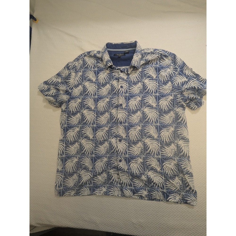 Nat Nast Luxury Originals Shirt Mens L Silk Cotton Hawaiian Palm Camp Aloha Blue